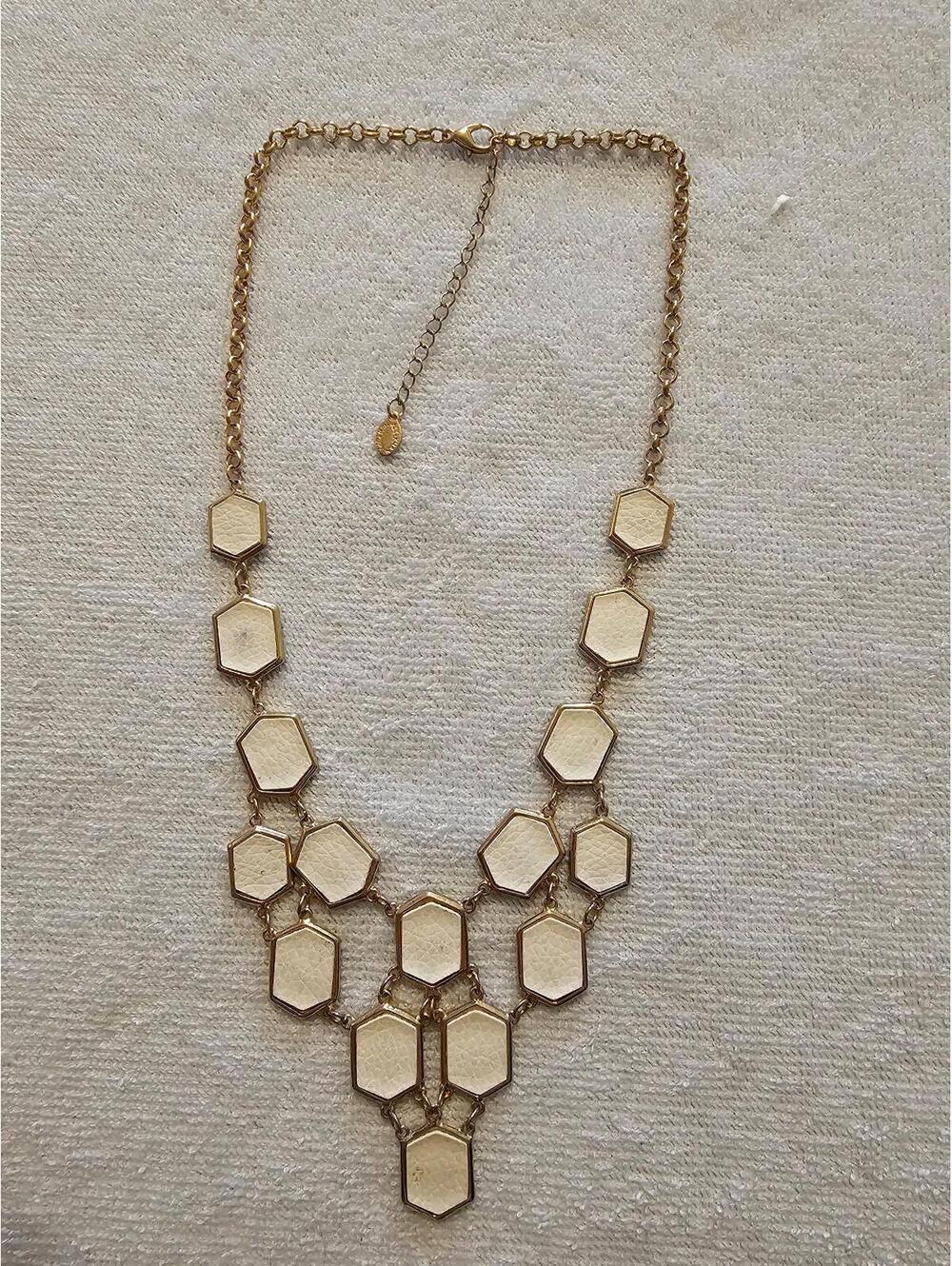 Ali Khan White Leather Like Waterfall Bib Necklace